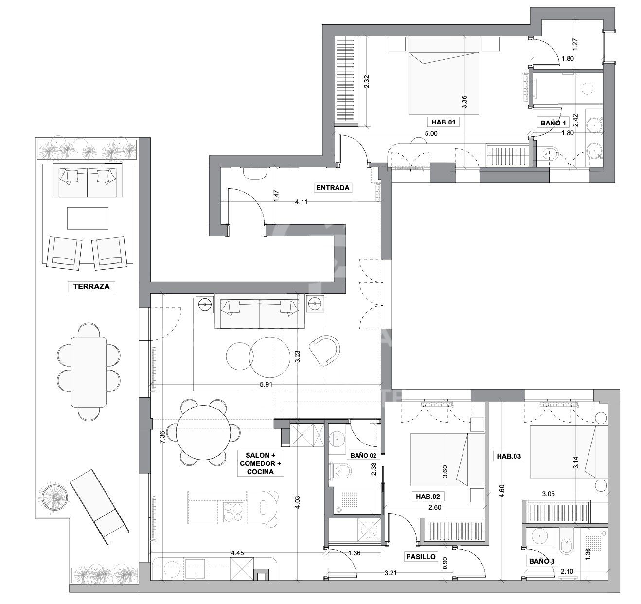 Penthouse with terrace and 3 bedrooms in the Salamanca district